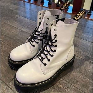 White Dr.Martens jadon platform 8-eye boot.